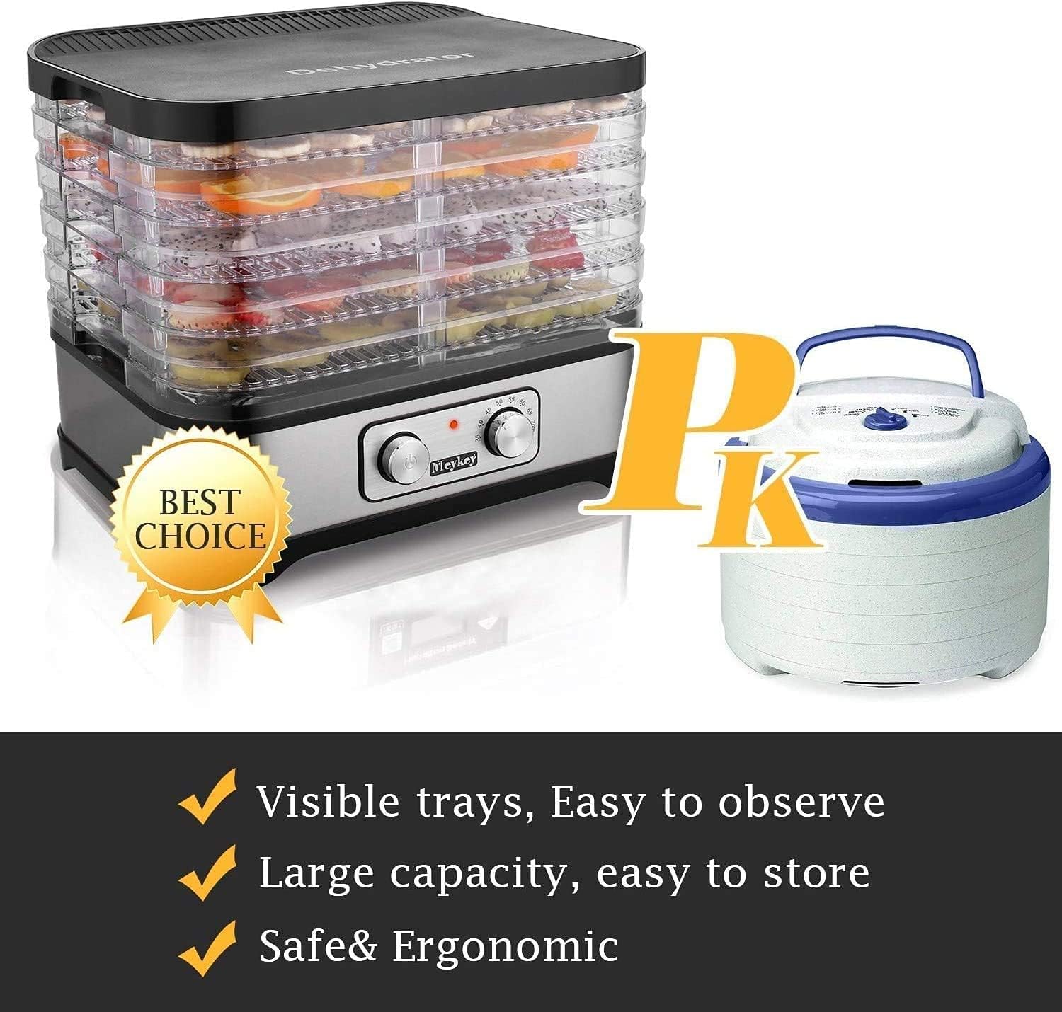 Dehydrator Dehydrator with Temperature Control, 8 Levels Removable Dehydrator, Temperature Control 35-70°C for Meat, Fruits, Vegetables and Nuts, 400 W, Button, BPA-Free