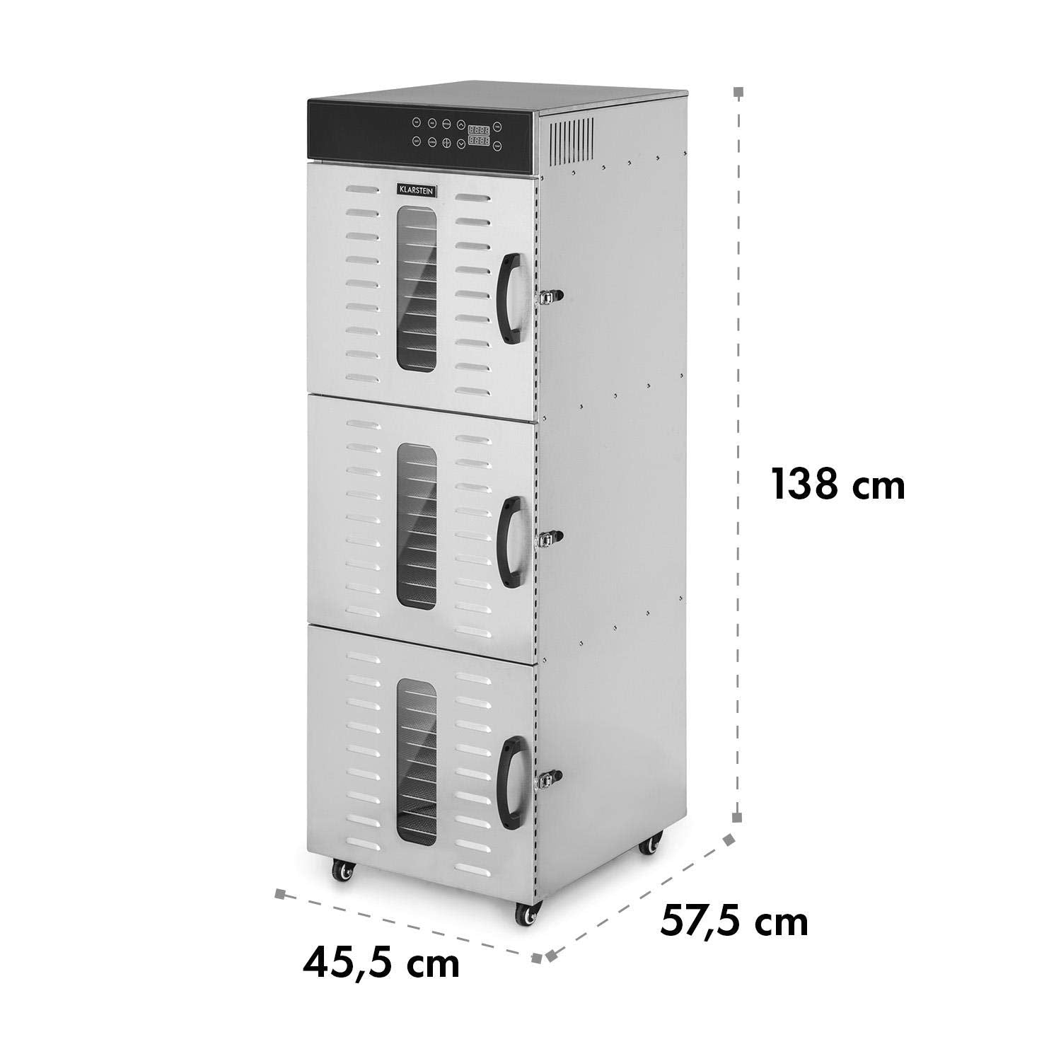 Klarstein Dörrautomat Edelstahl – 4.000-W-Dörrgerät, 48 Edelstahl-Einlegeböden, 30–90 °C, 24-Stunden-Timer, 6 Ventilatoren, 2 Trockenkammern, 50–55 dB, ideal für Obst, Gemüse, Fleisch, Kräuter, Silber